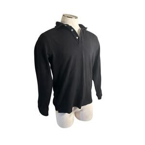 Men XL Kent Wang Cotton Long Sleeved Black Polo Shirt Top Made Portugal Button